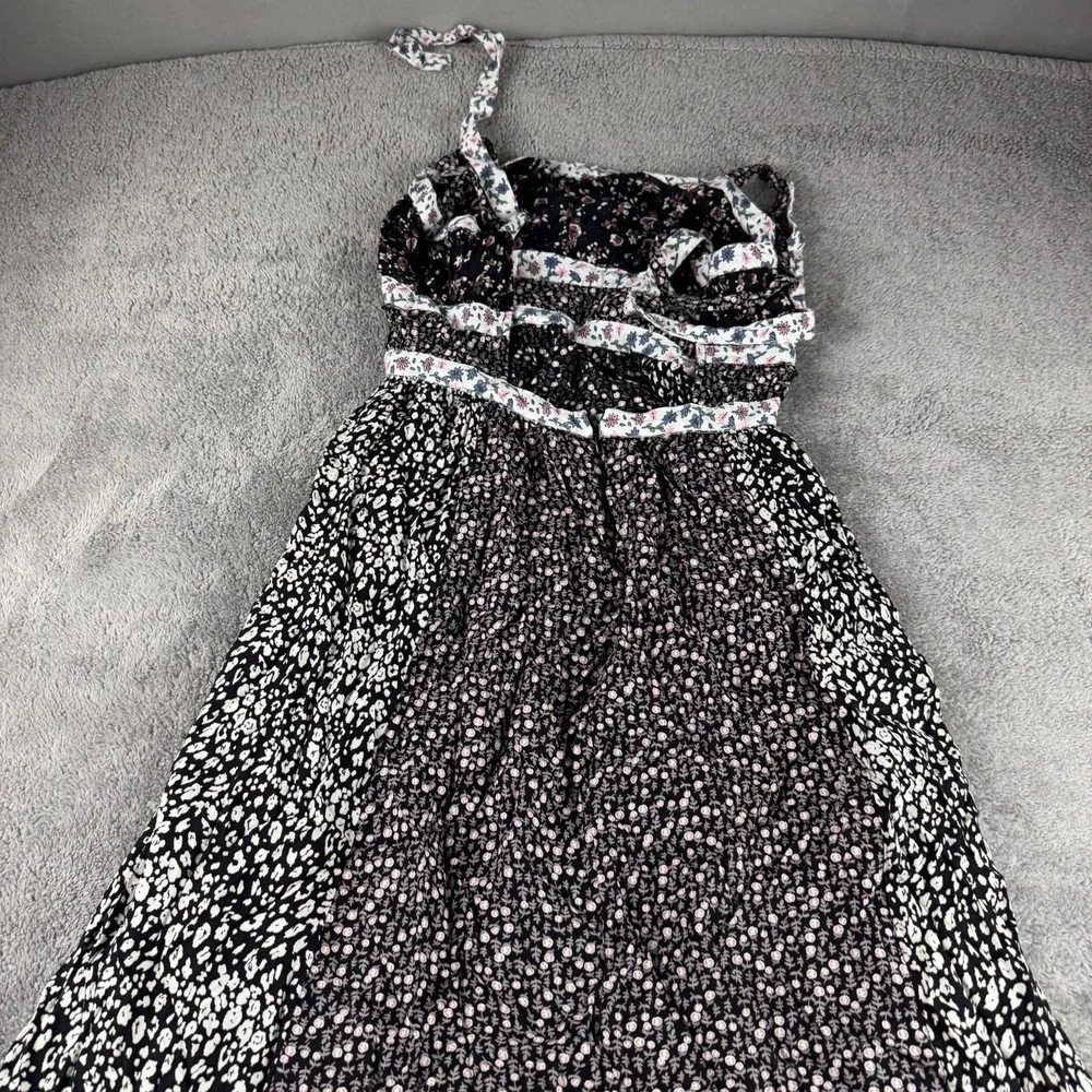 FREE PEOPLE Yesica Floral Ruffle-Trim Maxi Dress Womens Size 8 Black Combo